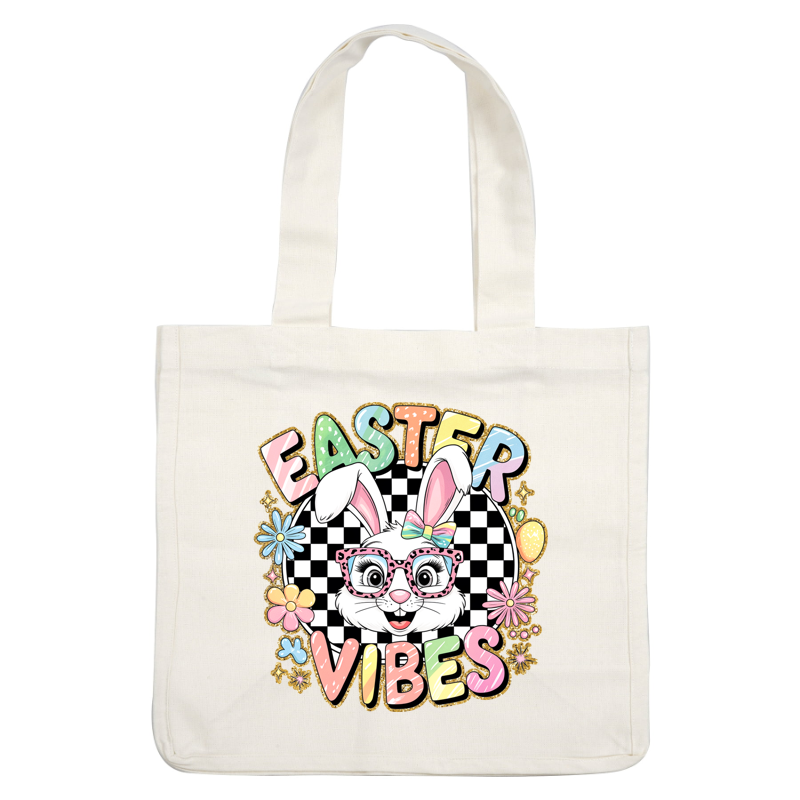 A playful "Easter Vibes" graphic featuring a bunny with an egg.DTF Transfers