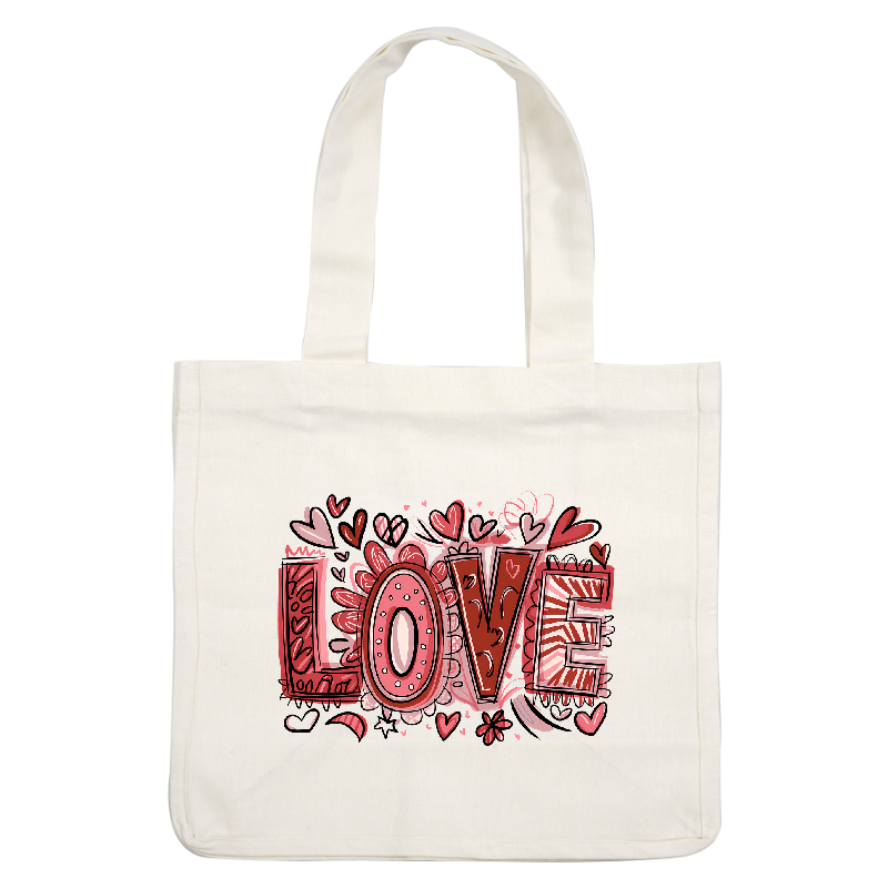 Love in pink and red antiqued stylized with hearts.DTF Transfers