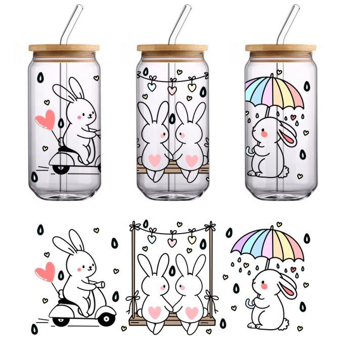 A pair of white and pink rain boots covered in hearts.UV Transfers