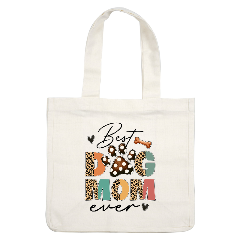 "Best Dog Mom Ever" graphic tee with leopard print and paw prints.DTF Transfers