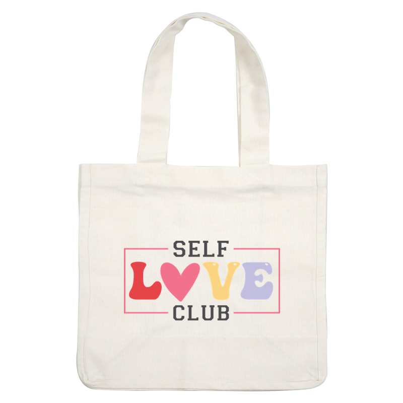 Un logotipo vibrante para el "Self Love Club", con letras divertidas y un símbolo de corazón para promover la autoaceptación.