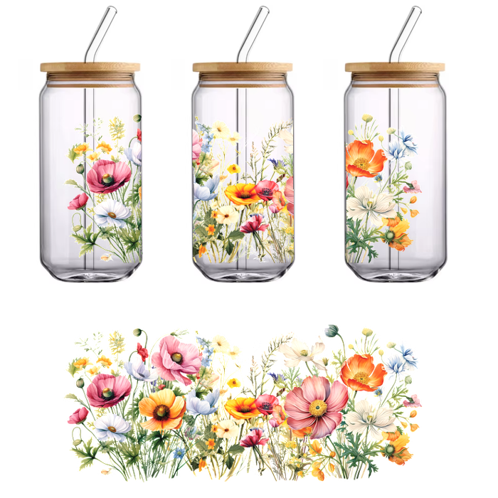 Watercolor flower print in canvas, rectangle, and multicolor.UV Transfers