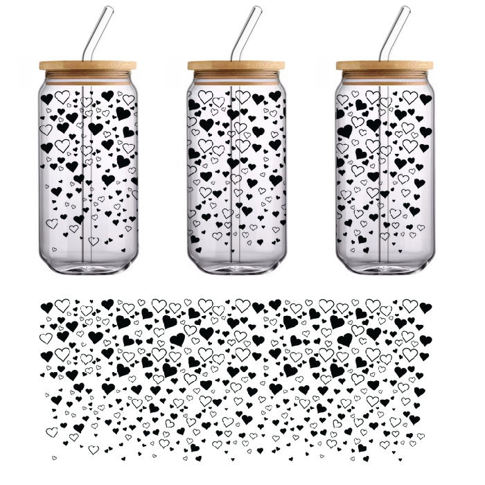 Black Heart Pattern on Green Background.UV Transfers