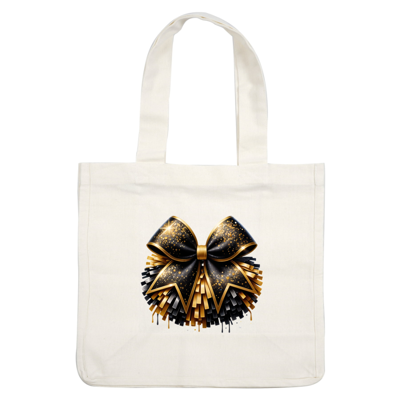 This dazzling bow features a combination of glossy black and sparkling gold, perfect for festive decorations.DTF Transfers