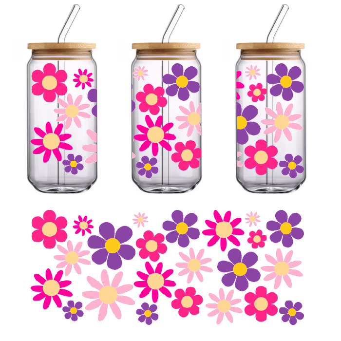 This image features a delightful assortment of vibrant flower stickers.UV Transfers