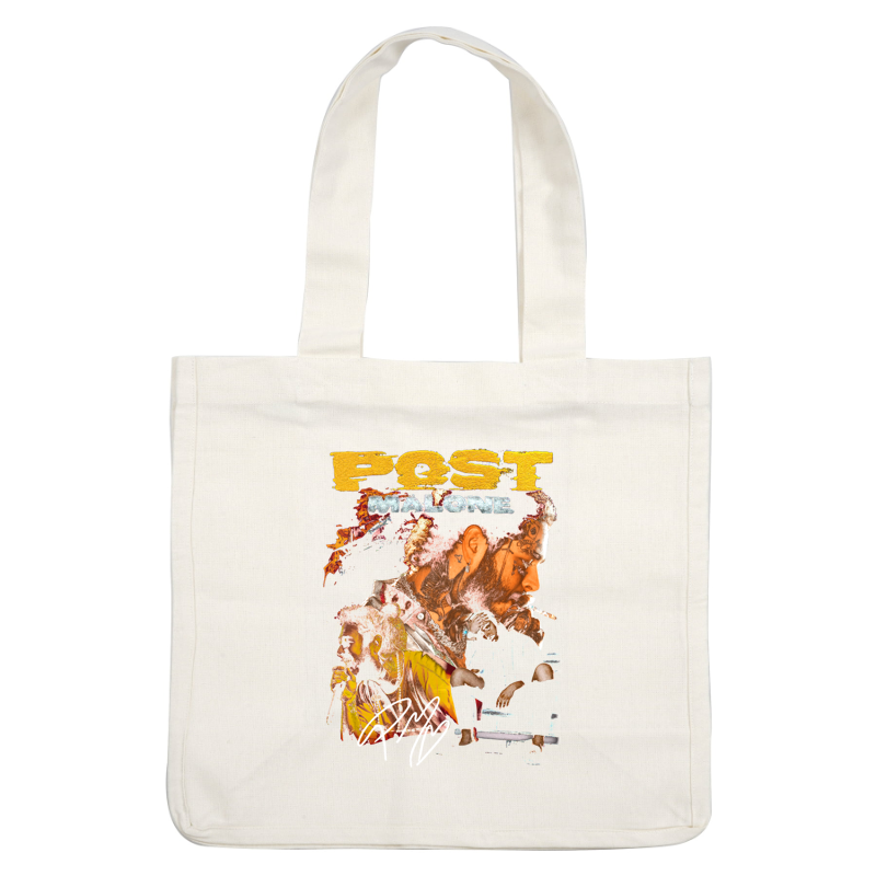 A vibrant graphic featuring Post Malone with striking colors, showcasing his unique style and artistic flair, complete with his signature.DTF Transfers heat press transfers