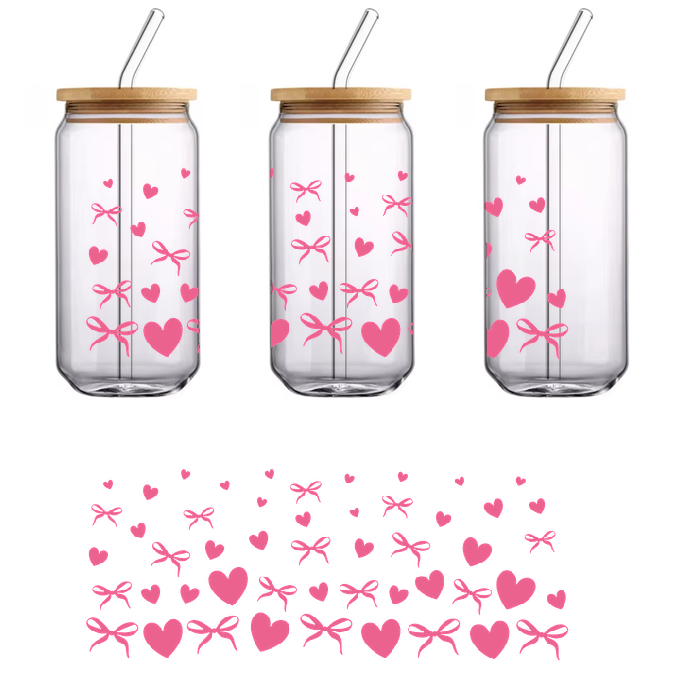 Pink hearts and bows decals forstickers and wall decor.UV Transfers