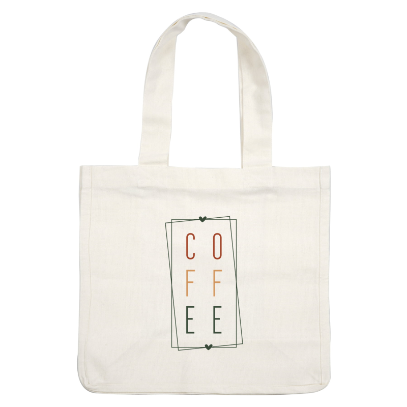 A stylish graphic logo featuring the word "COFFEE" in bold, colorful letters with a heart detail, perfect for coffee lovers. dtf transfers