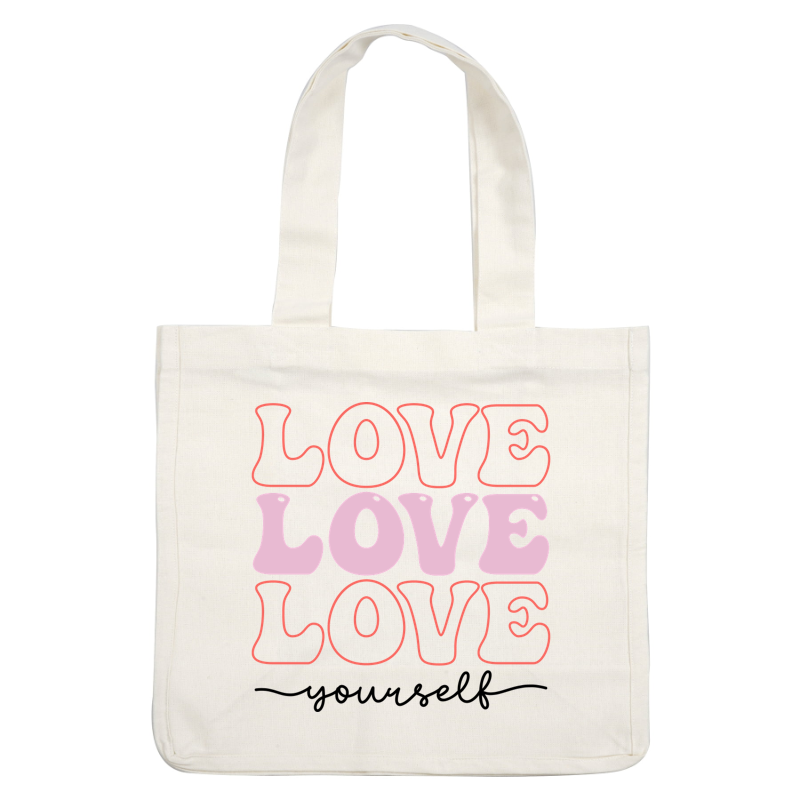 Colorful and playful design featuring the word "LOVE" in varying styles and hues, perfect for expressing affection. dtf transfersdtf regular iron