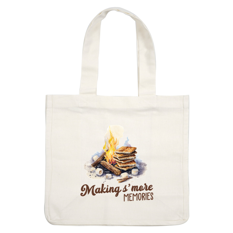 A cozy campfire scene featuring toasted marshmallows and stacked graham crackers, capturing the essence of making s'mores memories.dtf regular iron