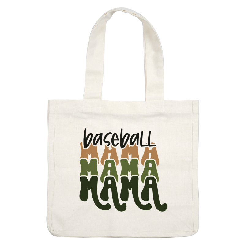 Diseño gráfico divertido y elegante de "Baseball Mama" con tipografía divertida en tonos terrosos, ¡perfecto para las mamás amantes del béisbol! Transferencias DTF
