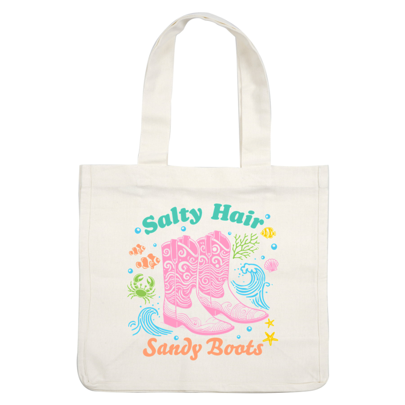 "Charming pink cowboy boots celebrating coastal vibes: salty hair, sandy boots!"DTF Transfers