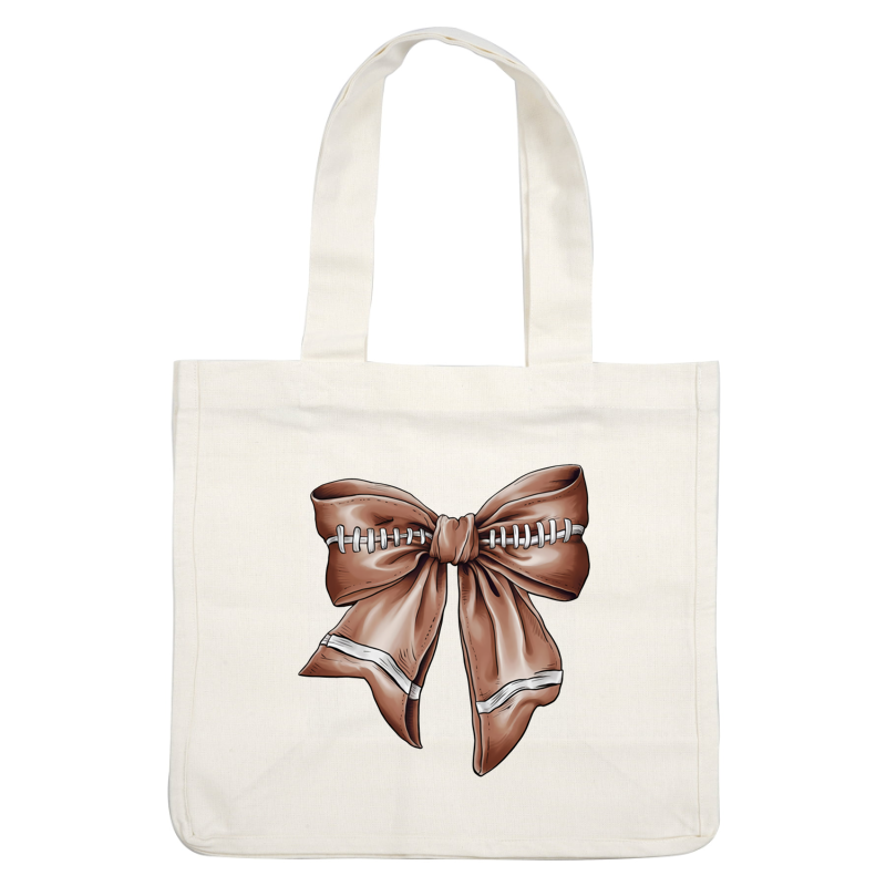 A stylish brown ribbon bow featuring decorative white stitching and accents, perfect for adding charm to any gift or decoration. dtf transfers