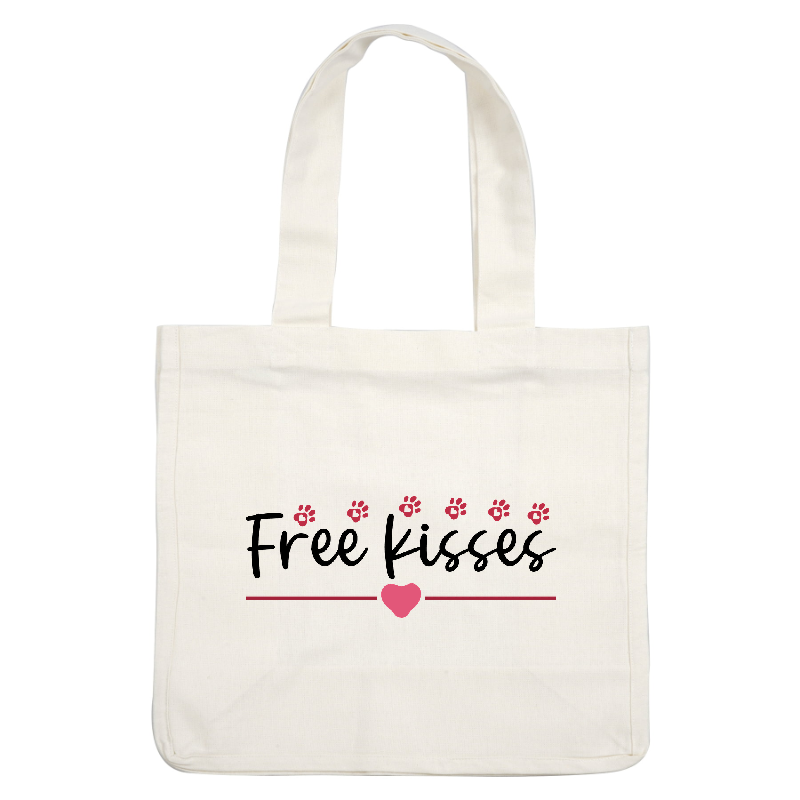 A playful design featuring the phrase "Free kisses" adorned with cute paw prints and a heart, perfect for pet lovers!DTF Transfers