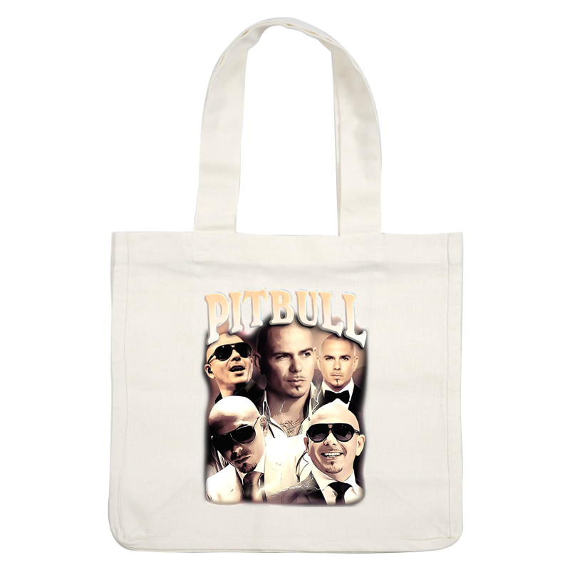 A vibrant graphic featuring multiple stylized images of the artist Pitbull, showcasing various poses and expressions.DTF Transfers heat press transfers