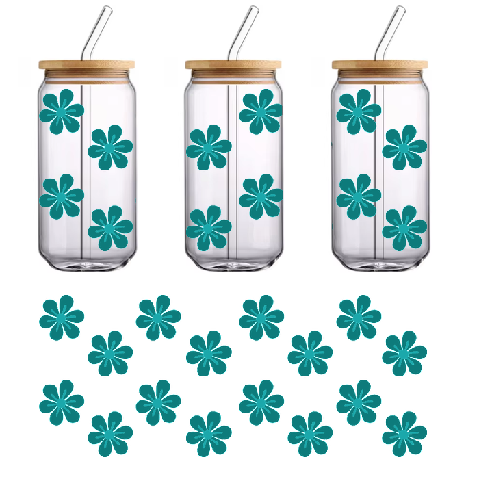 A teal and olive green print with turquoise flowers.UV Transfers