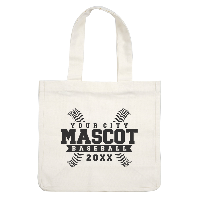 Customizable logo for a baseball team featuring "Your City Mascot" with baseball stitching details and the year placeholder "20XX."DTF Transfers dtf transfers