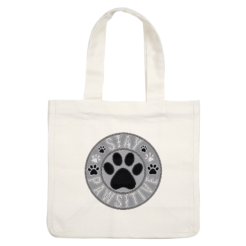 《3D chenille-like》Stay Pawsitive" round embroidered patch with a paw print design.DTF Transfers