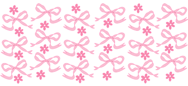 A playful pattern featuring pink bows and flowers, perfect for adding a cheerful touch to any design project.UV Transfers dtf prints