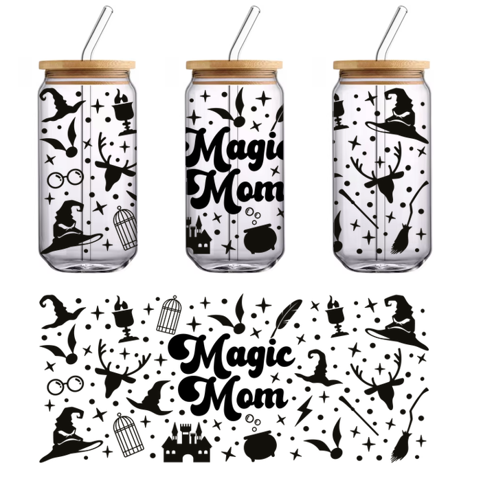 Un borde caprichoso que presenta elementos mágicos como varitas, sombreros y criaturas encantadas, ¡perfecto para un proyecto con temática de fantasía! Transferencias UV