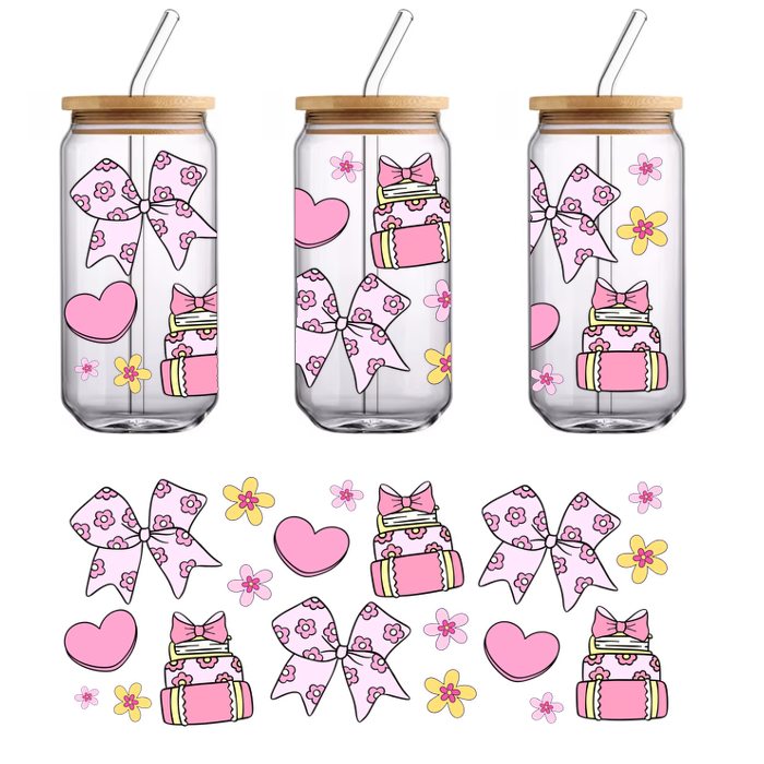 Doodles of bows, gifts, flowers and hearts in pastel colors.UV Transfers