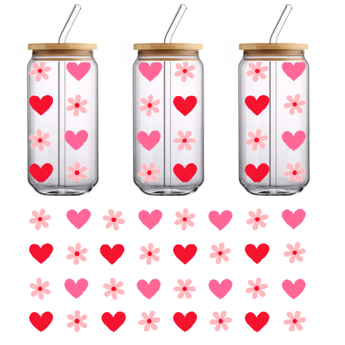romantic pattern of light pink and dark pink hearts imprinted on white cloth.UV Transfers