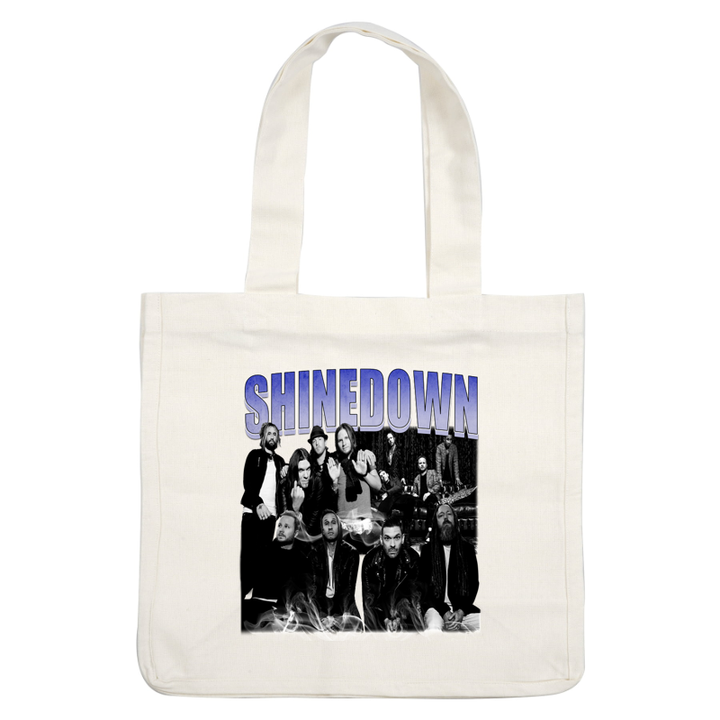 Una elegante imagen en blanco y negro que presenta a la banda de rock Shinedown, mostrando a sus miembros en una pose dramática y artística. Transferencias DTF