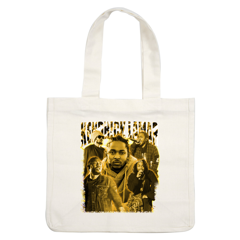 A dynamic collage featuring Kendrick Lamar, showcasing various performances with vibrant effects and bold lettering.DTF Transfersdtf regular iron