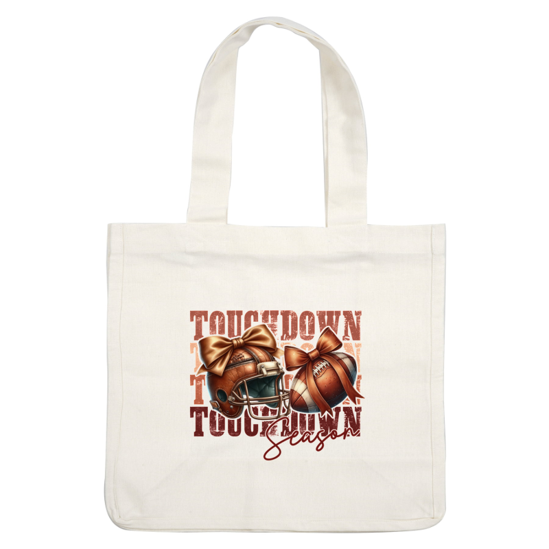 Celebrate football season with this whimsical design featuring a helmet and football adorned with festive bows! dtf transfers