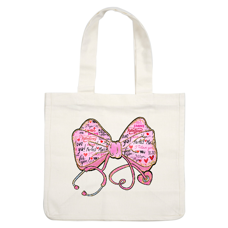 A valentine-themed stethoscope bow with love messages.DTF Transfers