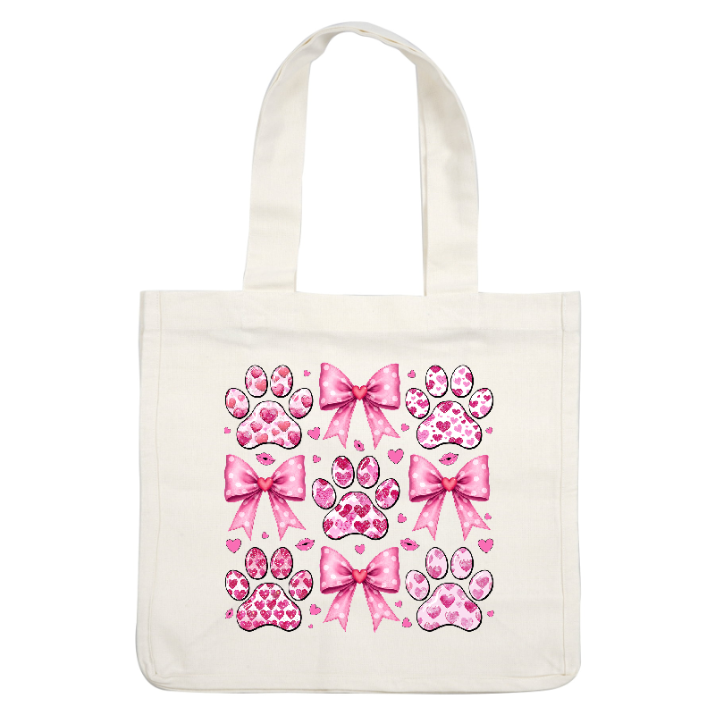 Colorful graphic of hearts and greeting cards in pink and white colors on a green background.DTF Transfers