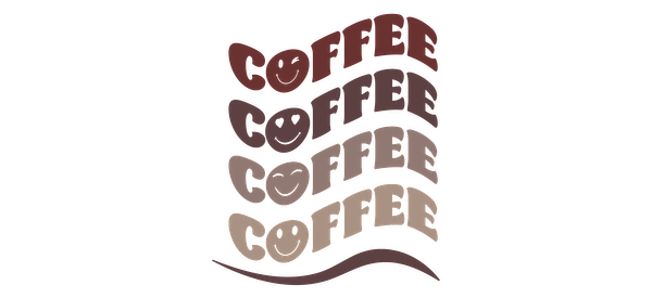 A fun and stylish graphic featuring the word "coffee" in various colors and playful typography.UV Transfers dtf prints