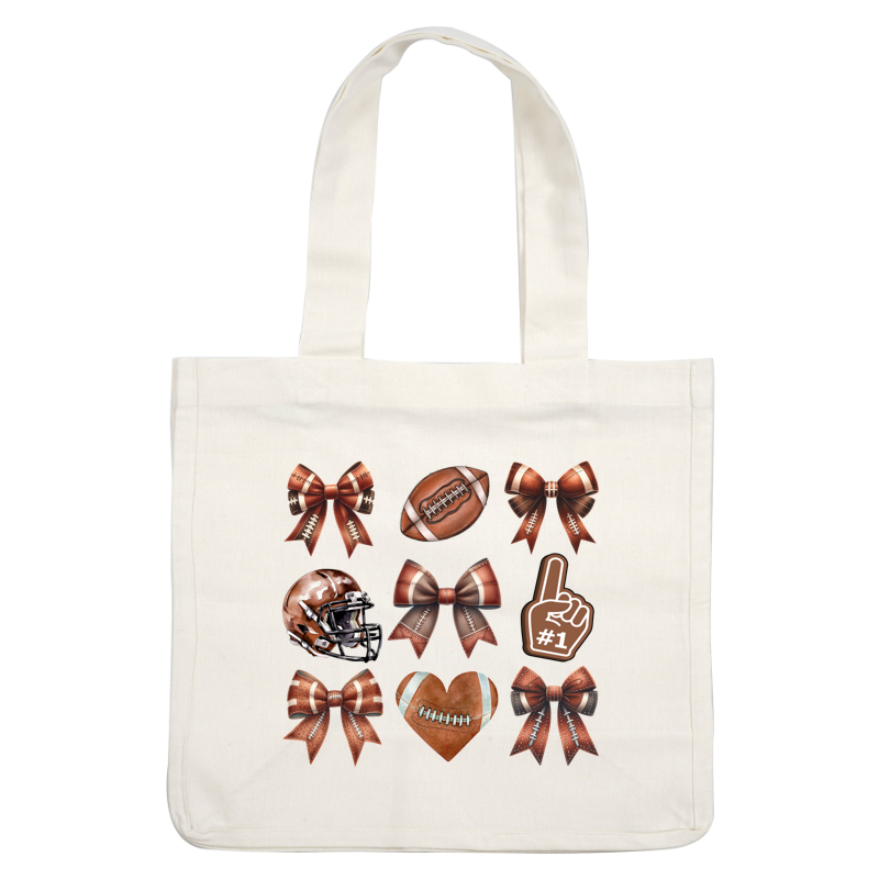 A fun collection of football-themed graphics featuring bows, a helmet, and a foam finger, perfect for game day celebrations! heat press transfers