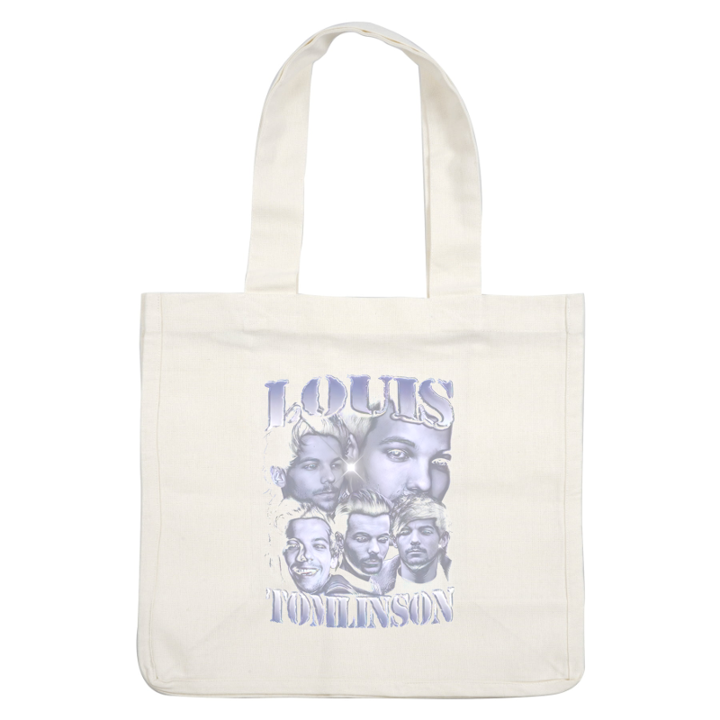 A vibrant graphic featuring multiple artistic portraits of Louis Tomlinson, complete with his name prominently displayed at the top.DTF Transfers dtf transfers