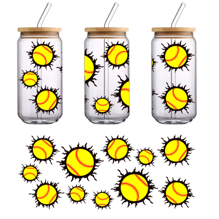 a vinyl softballs wall art sticker.UV Transfers