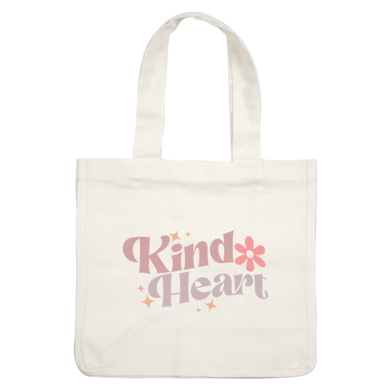 A playful and colorful design featuring the words "Kind Heart" along with a flower and sparkles. dtf transfers