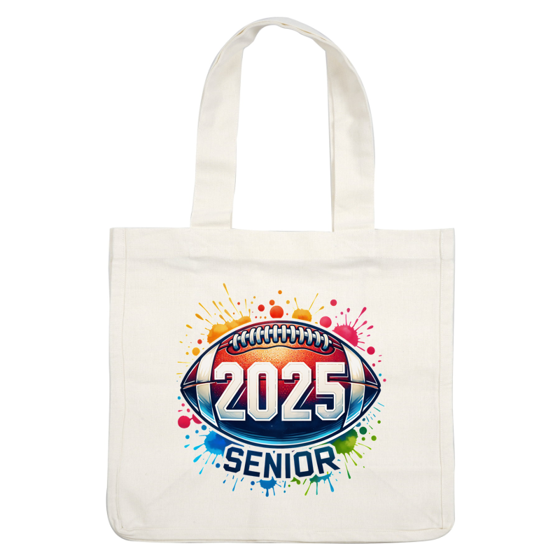 Un diseño de fútbol vibrante que presenta el año "2025" y "SENIOR", resaltado con toques de colores para un toque festivo. Transferencias DTF