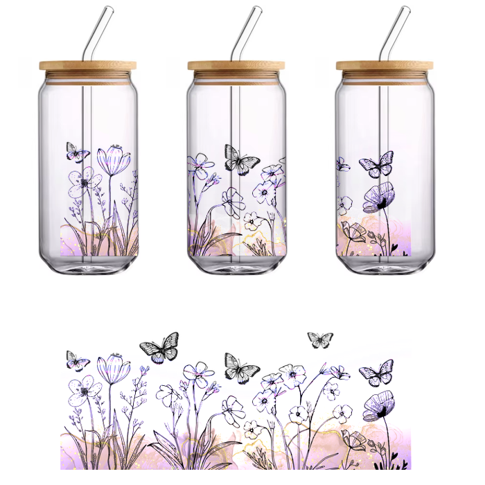 A white-colored porcelain trinket box, featuring floral designs, butterflies, and ladybugs, with added Swarovski crystal embellishments.UV Transfers