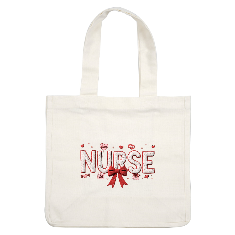 《3D chenille-like》A festive and heart-filled tribute to nurses, featuring cute pink and white typography and a red bow.DTF Transfers