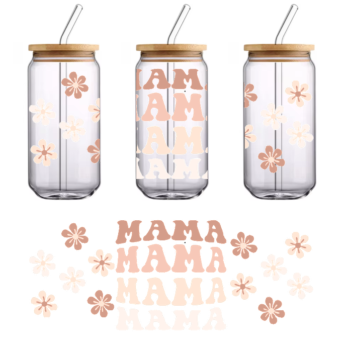 A decorative sign with a floral pattern that says "MAMA".UV Transfers