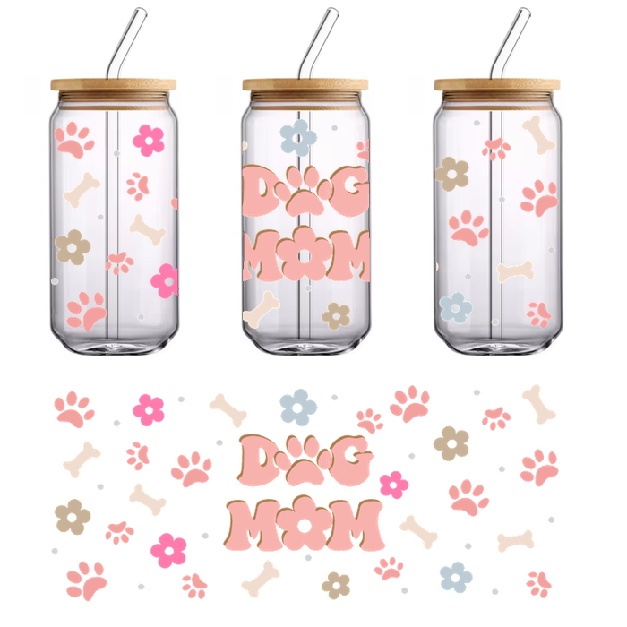 Celebre su amor por los perros con este divertido diseño de "Dog Mom", que presenta patas, huesos y flores en suaves colores pastel. Transferencias UV