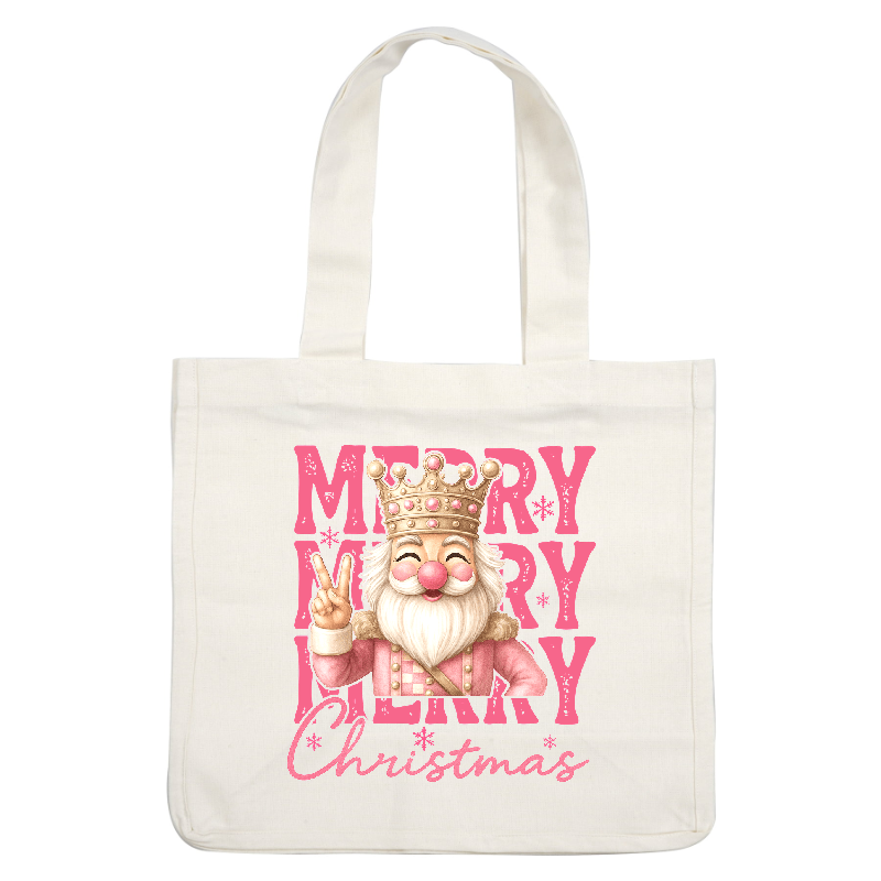 Colorful Christmas graphic featuring a cheerful, kingly Santa with peace sign.DTF Transfers