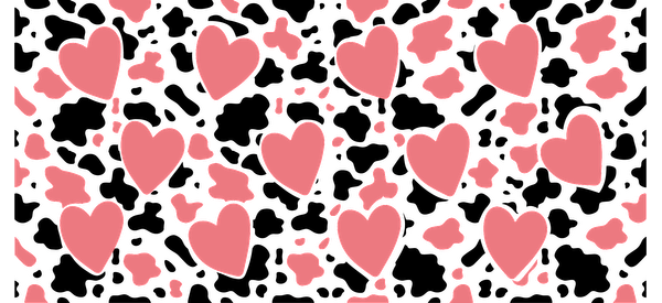 Un patrón divertido de corazones rosados dispersos sobre un fondo negro, perfecto para expresar amor y afecto. Transferencias UV