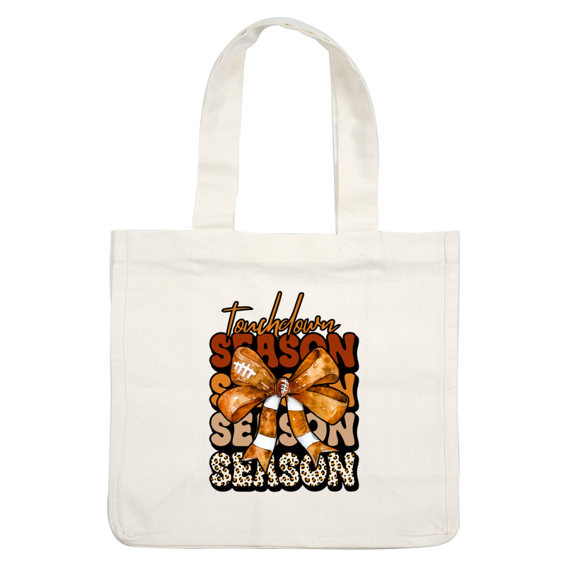 Celebrate football season with this colorful graphic featuring a festive bow, football motifs, and playful text on a black background! heat press transfers