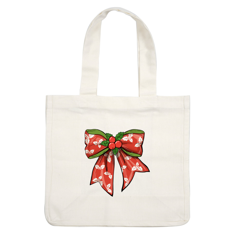 Un lazo rojo festivo con hojas de acebo y bayas, perfecto para agregar alegría navideña a las decoraciones o regalos.