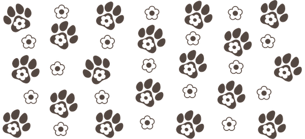 Un patrón divertido de huellas de patas marrones de varios tamaños, perfecto para diseños o manualidades con temática de animales. Transferencias UV