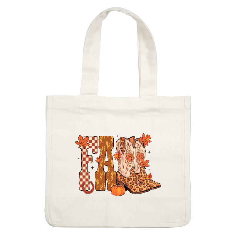 Stylish cowboy boots with autumn decor, featuring leopard print and floral designs.DTF Transfers