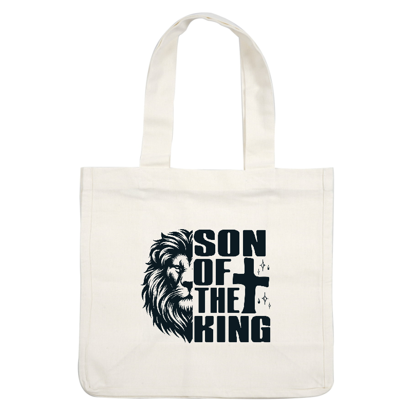 A bold design featuring a lion's profile alongside the text "SON OF THE KING" and a prominent cross.DTF Transfers