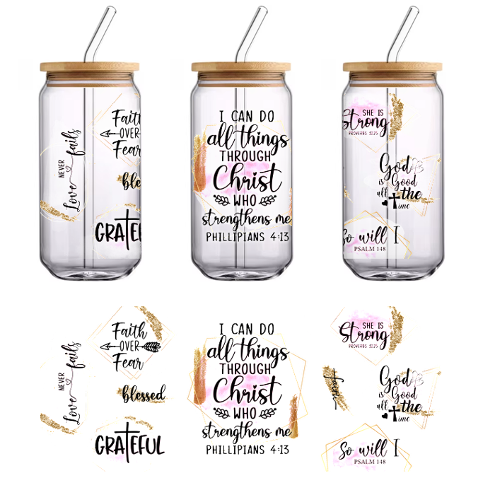 Faith bracelets feature hand-painted calligraphy and meaningful proverbs.UV Transfers