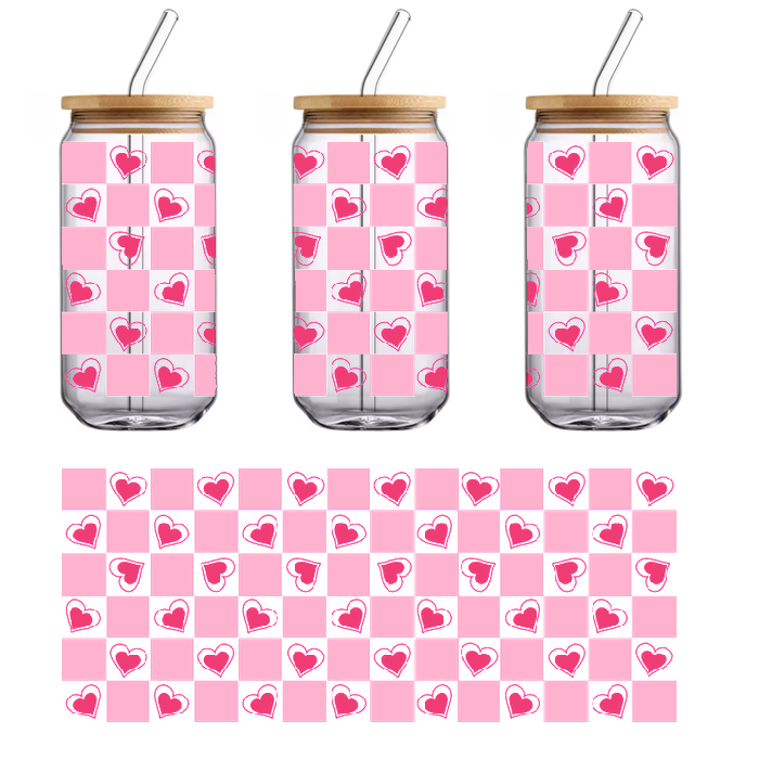 The valentine placemat features a unique checked and heart design.UV Transfers